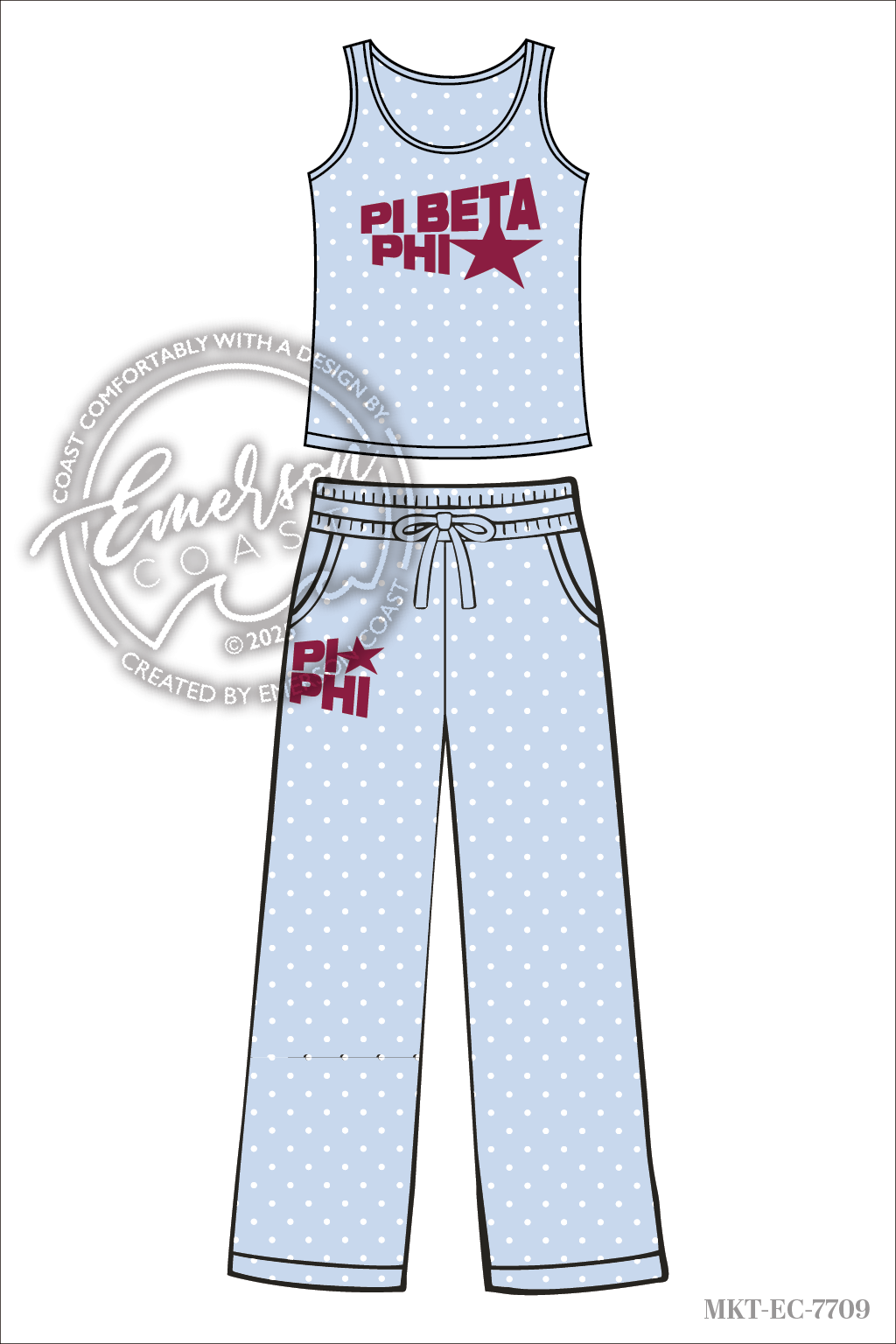 Pi Beta Phi Blue Polka Dot Tank and Pants Set