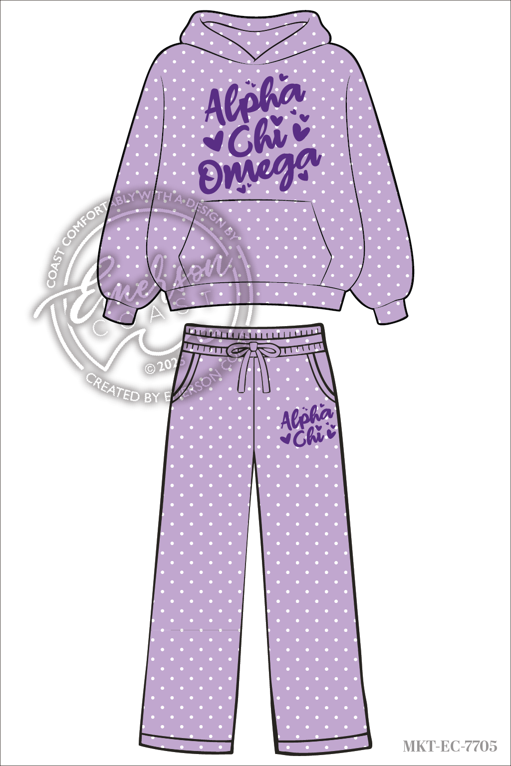 Alpha Chi Omega Purple Polka Dot Hoodie and Pants Set