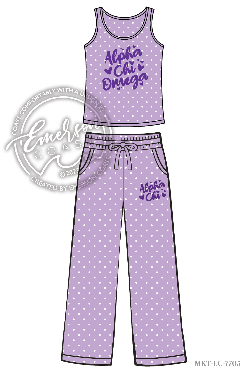 Alpha Chi Omega Purple Polka Dot Hoodie and Pants Set