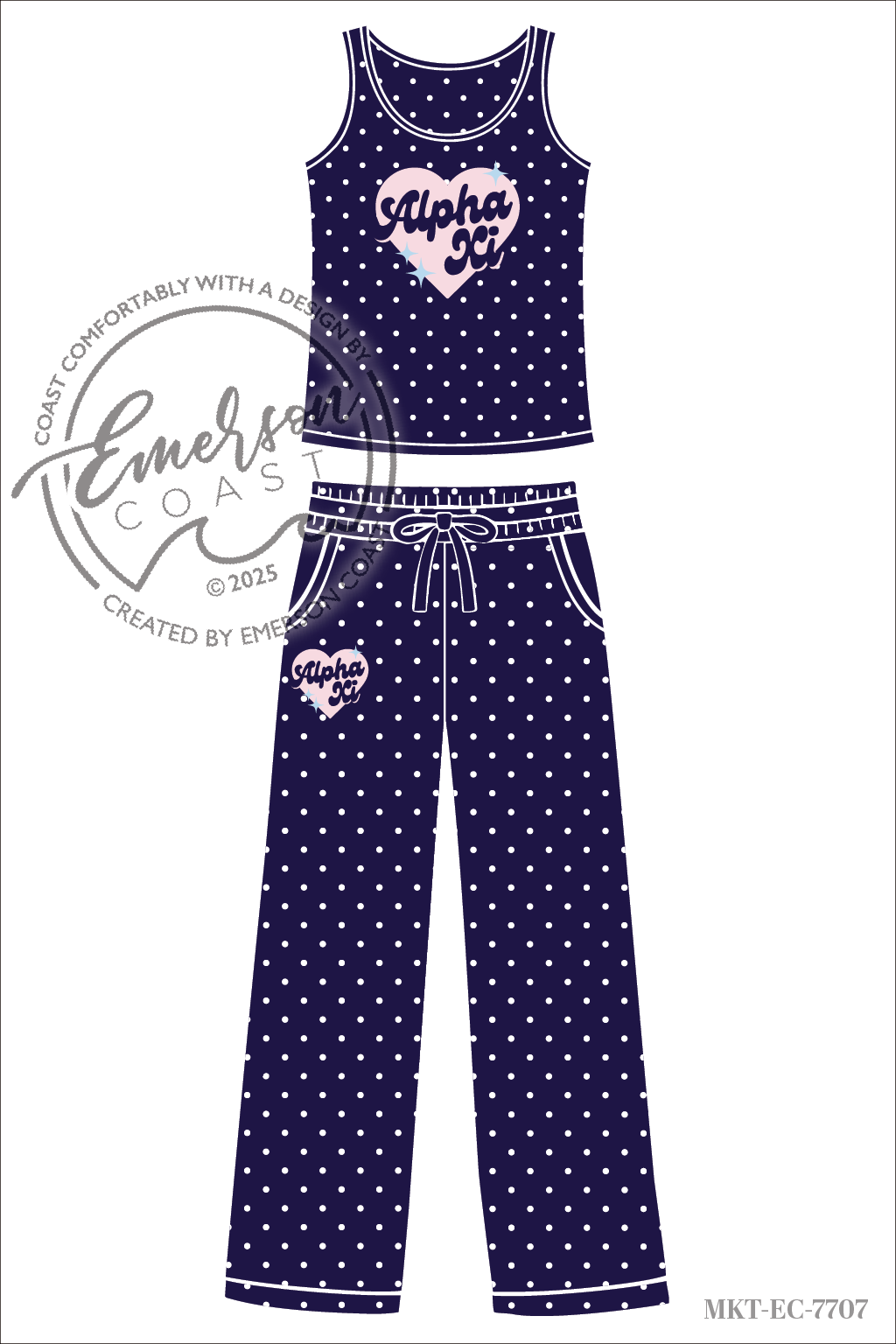 Alpha Xi Navy Polka Dot Tank and Pants Set