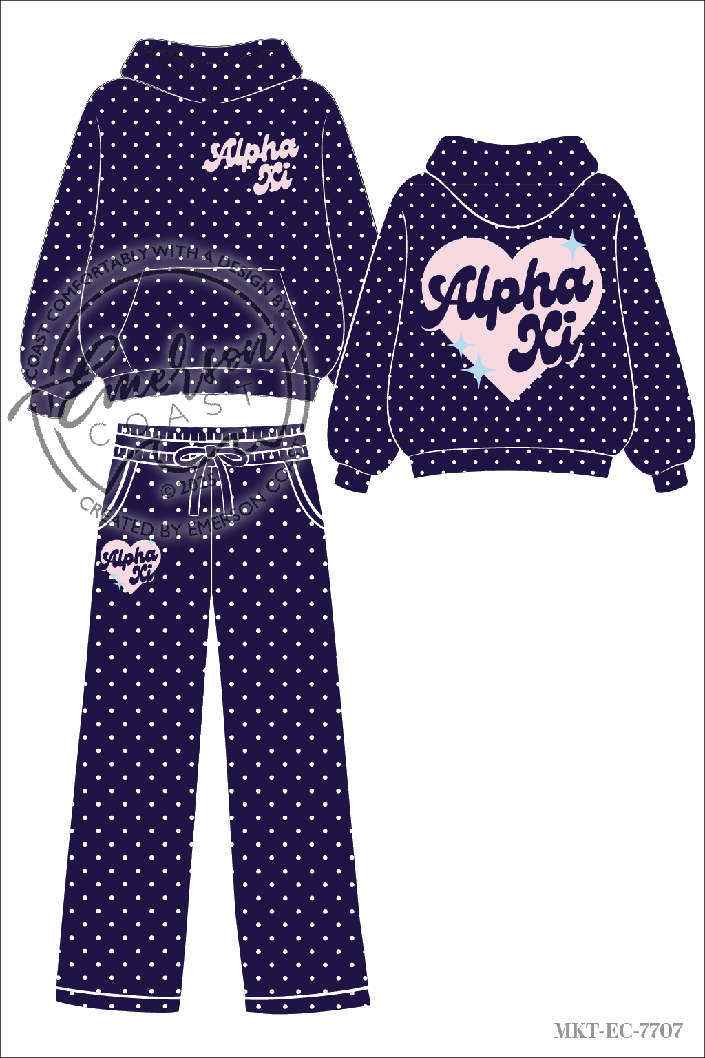 Alpha Xi Navy Polka Dot Hoodie and Pants Set