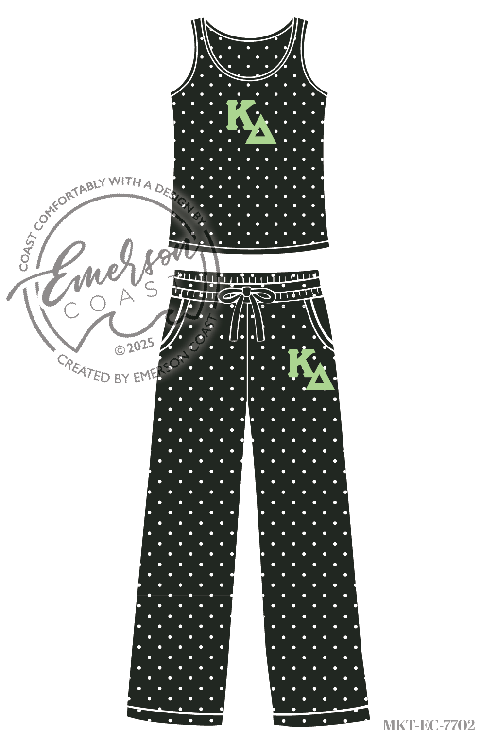 Kappa Delta Green Polka Dot Tank and Pants Set