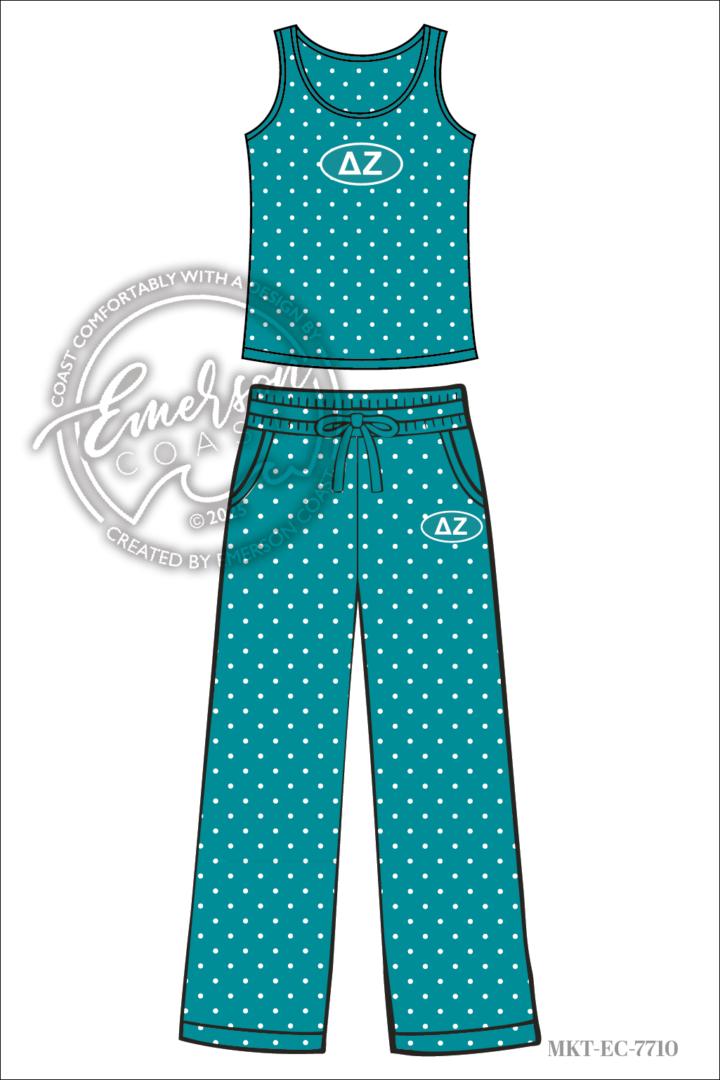 Delta Zeta Teal Polka Dot Tank and Pants Set