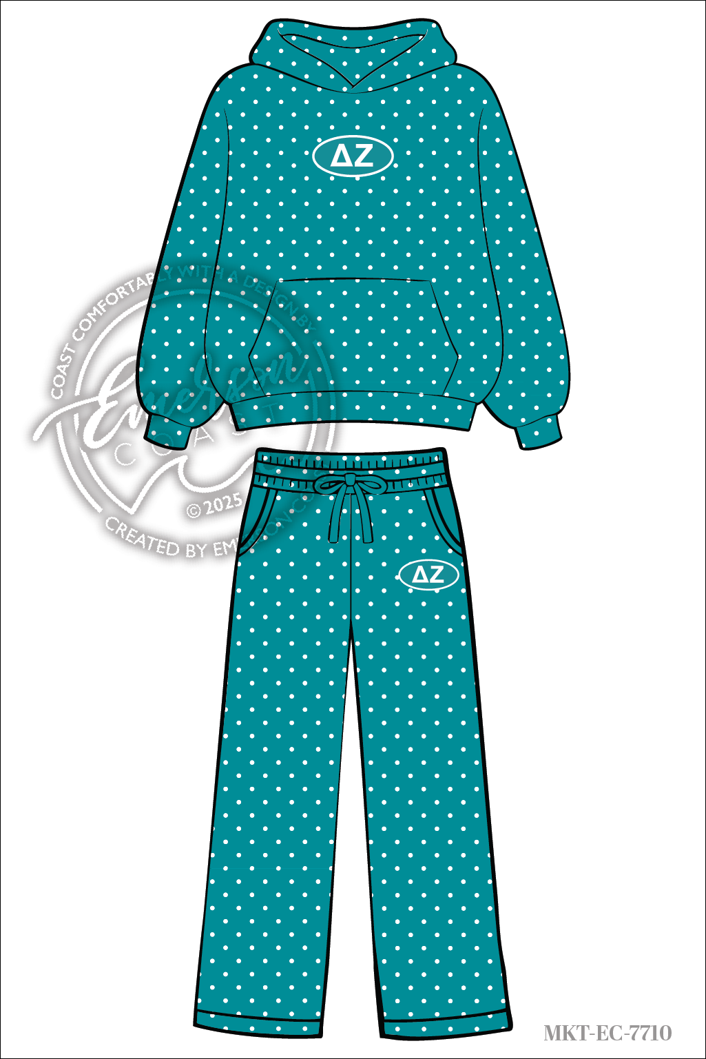 Delta Zeta Teal Polka Dot Hoodie and Pants Set