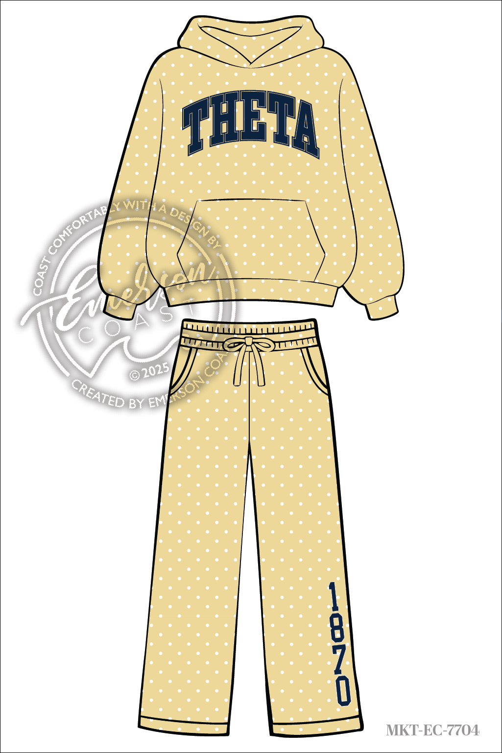 Theta Yellow Polka Dot Hoodie and Pants Set
