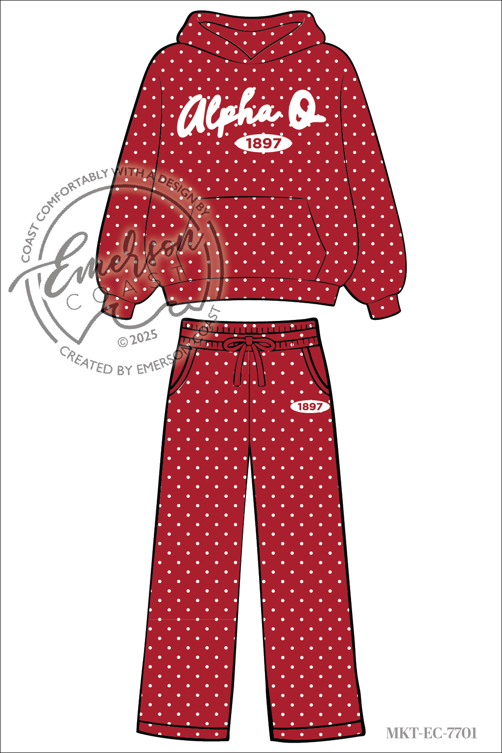Alpha Omicron Red Polka Dot Hoodie and Pants Set