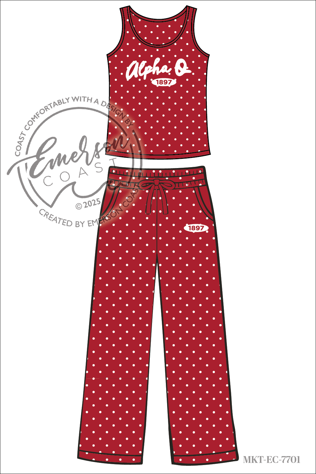Alpha Omicron Red Polka Dot Tank and Pants Set