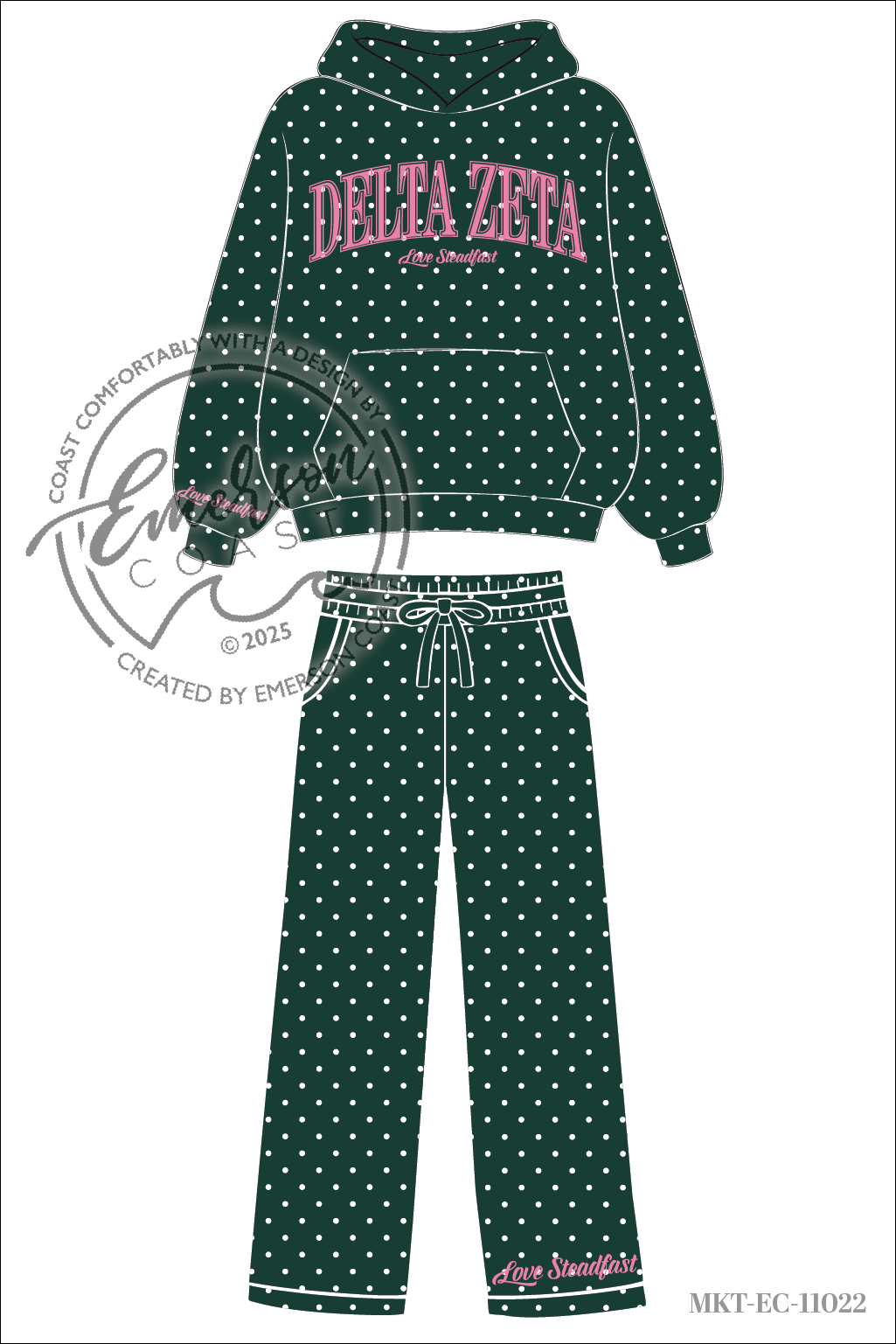 Delta Zeta Green Polka Dot Hoodie and Pants Set