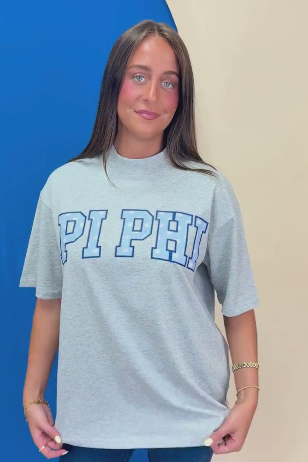 Pi Phi Heather Gray Mock Neck Tee