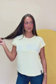 Chi Omega Light Yellow Rolled Cuff Tee with Hem Tag