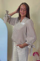 Pi Phi Seersucker Tie Sleeve Top