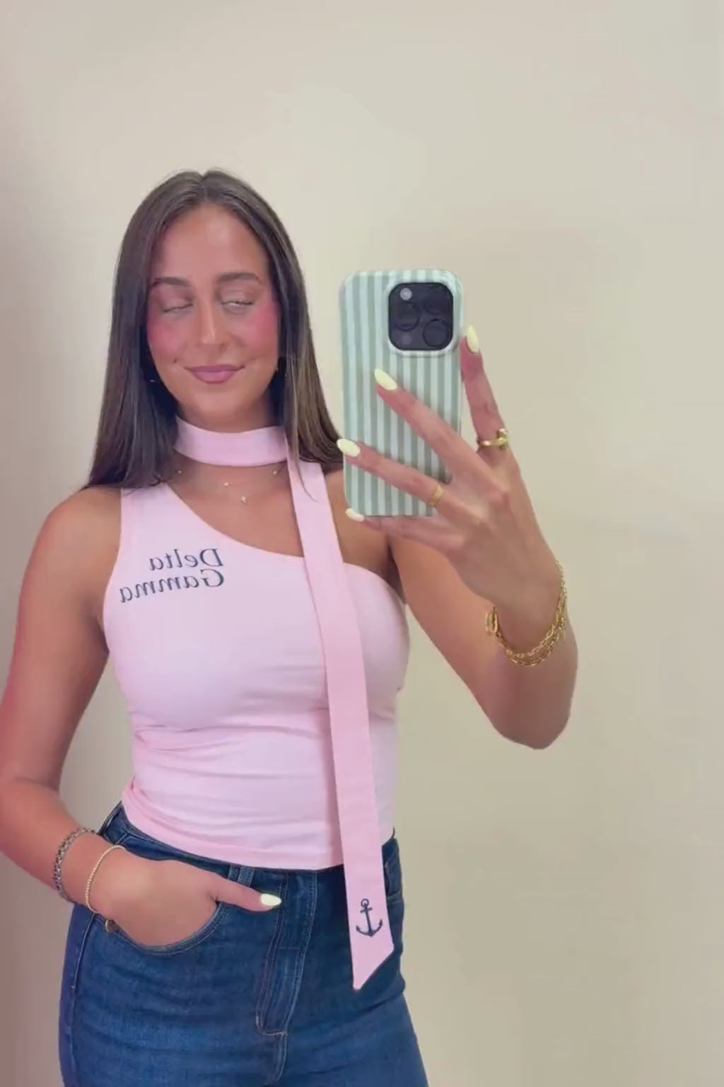 Delta Gamma Light Pink One Shoulder Tank