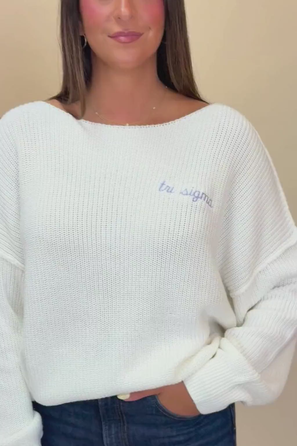 Tri Sigma White Slouchy Sweater