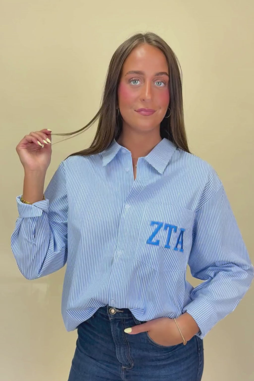 ZTA Blue Striped Button Down Shirt