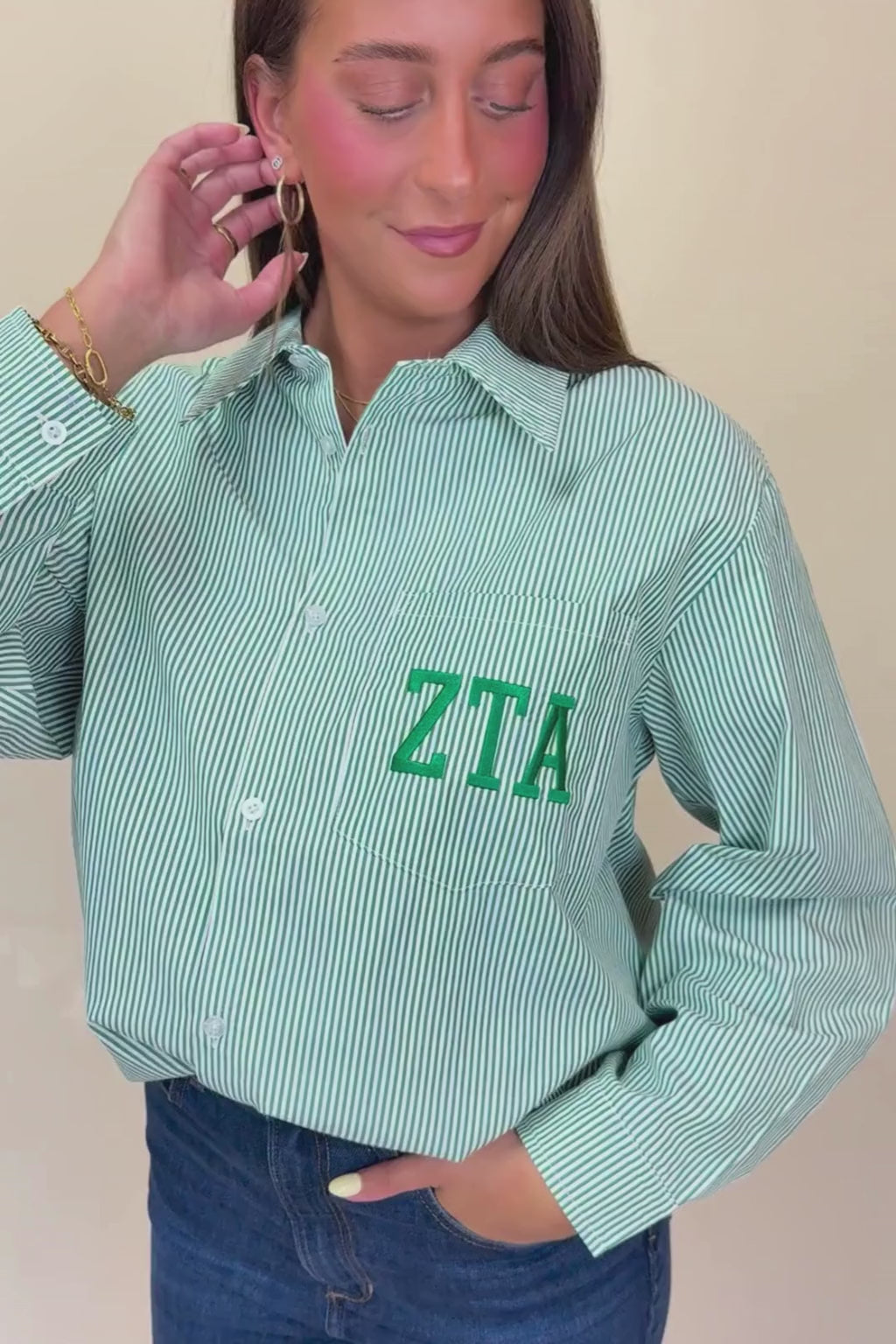 Zeta Green Striped Button Down Shirt