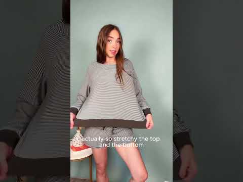 Emerson Coast Blue/Gray Striped Off The Shoulder Sweatshirt and Shorts Set