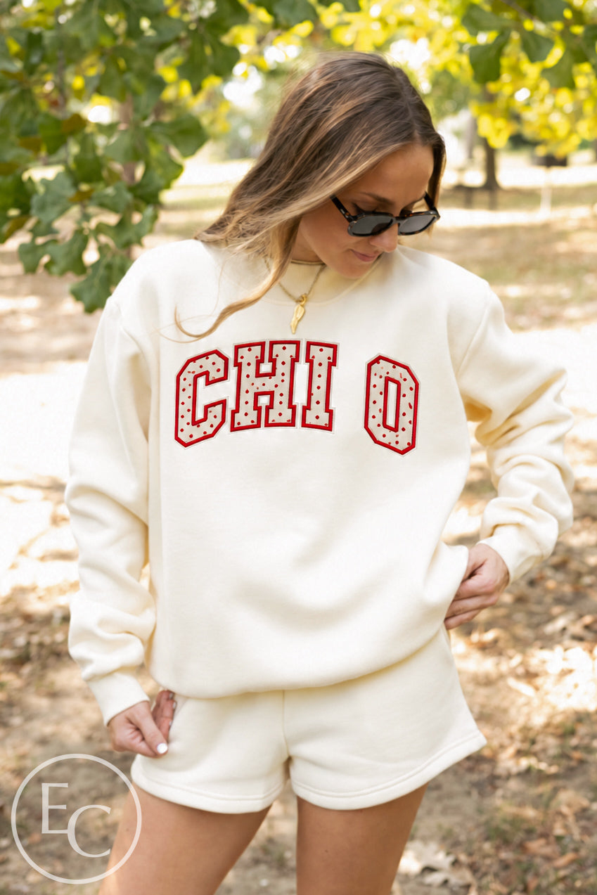 Chi Omega Cream Polka Dot Applique