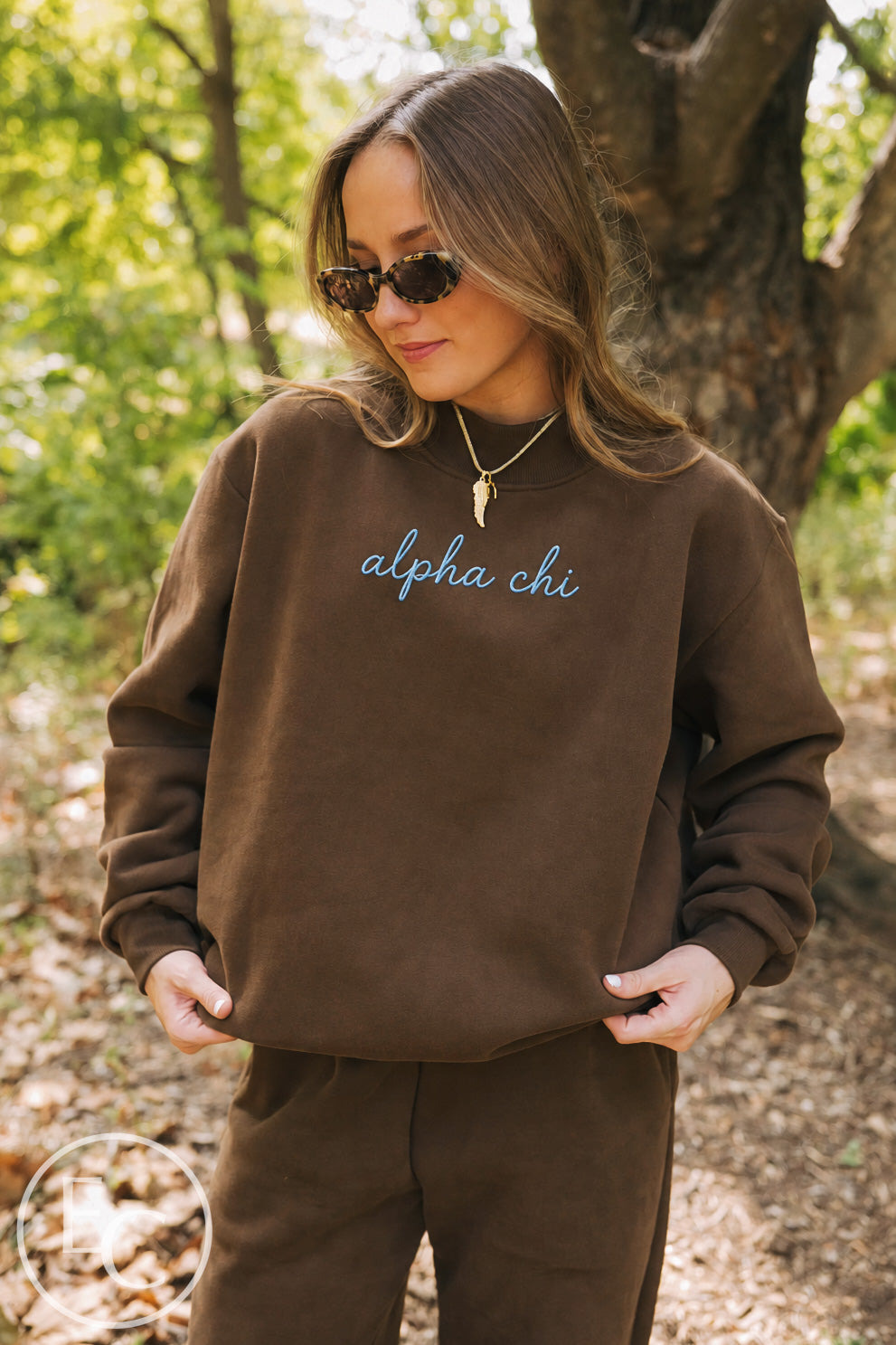 Alpha Chi Omega Center Chest Embroidery Chocolate