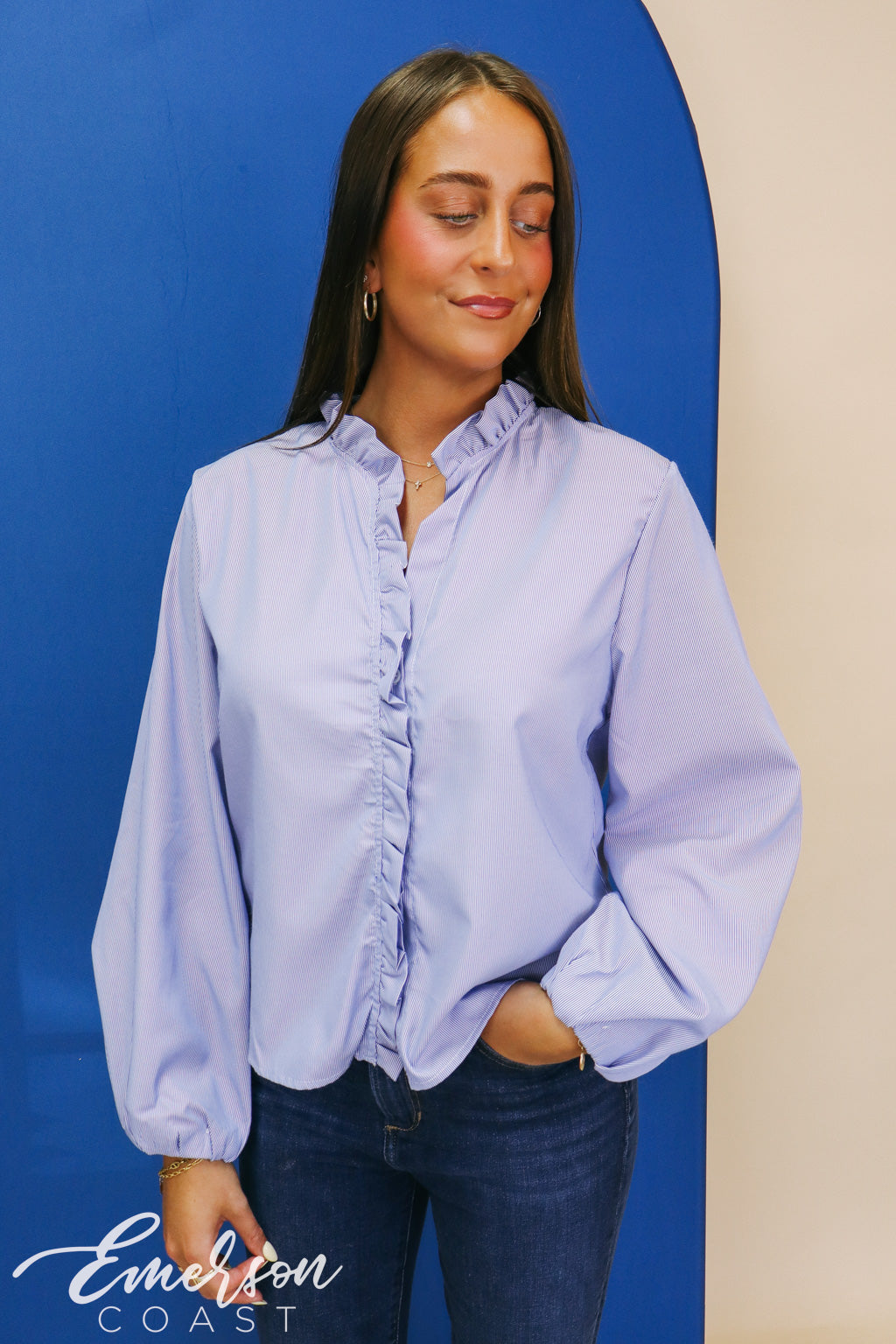 Kappa Blue Ruffle Button Down Shirt