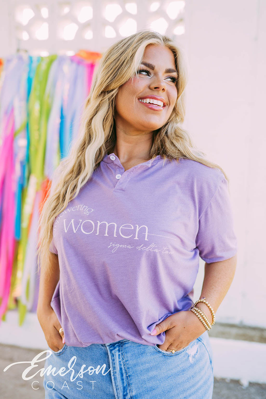 Sigma Delta Tau Empowering Women Lavender Henley