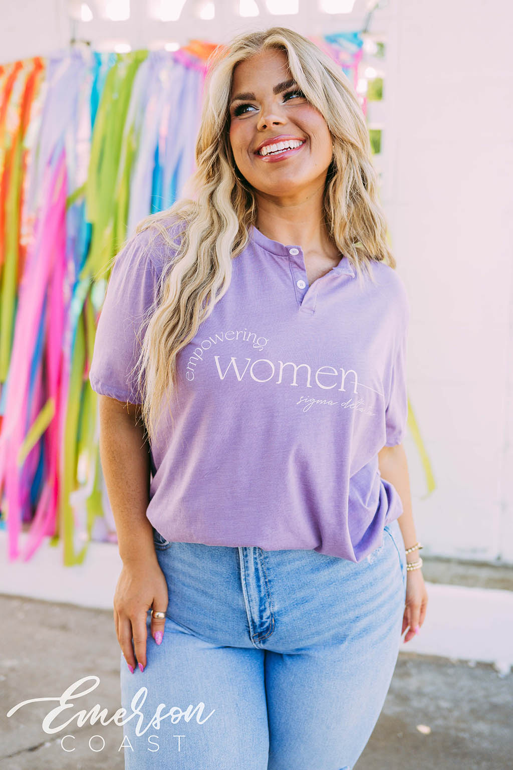 Sigma Delta Tau Empowering Women Lavender Henley