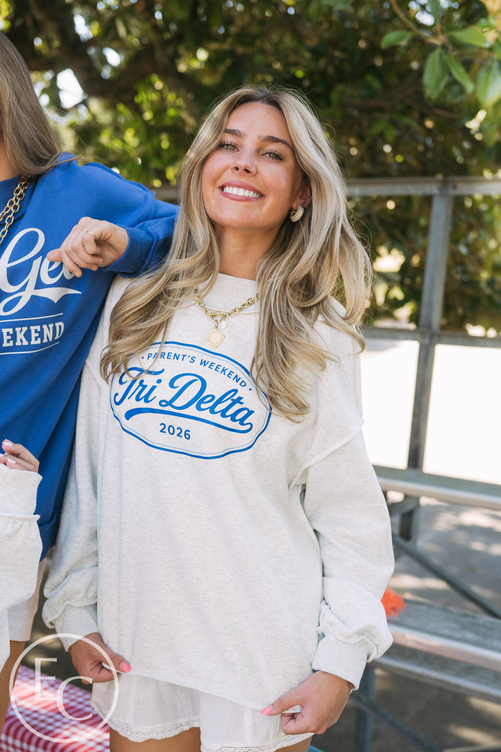 Tri Delta Simple Parents Weekend Light Gray Reversible Mockneck