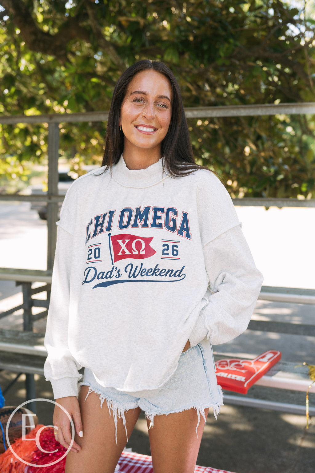 Chi Omega Dad's Weekend Light Gray Reversible Mockneck