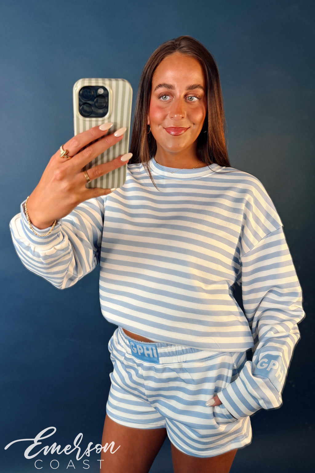 Gamma Phi Beta Light Blue Striped Patch Set