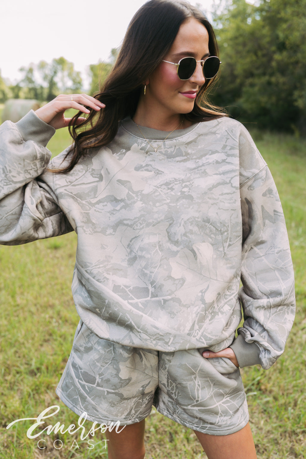 Emerson Coast Muted Camo Crewneck & Shorts Set