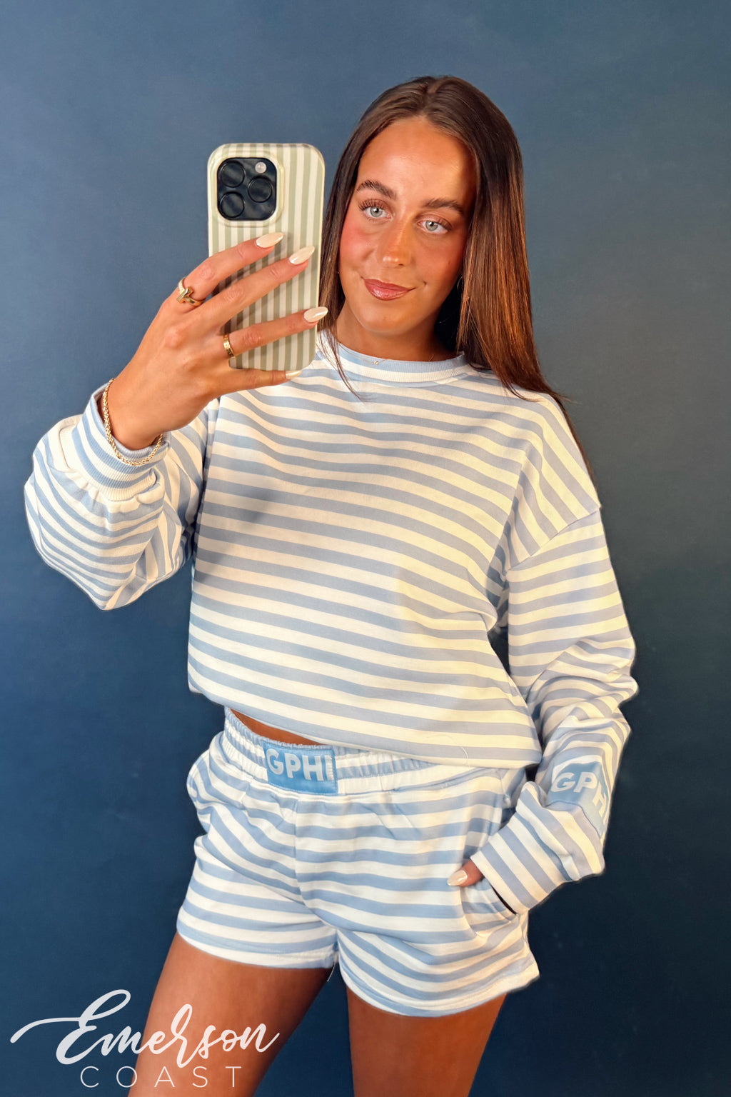 Gamma Phi Beta Light Blue Striped Patch Set