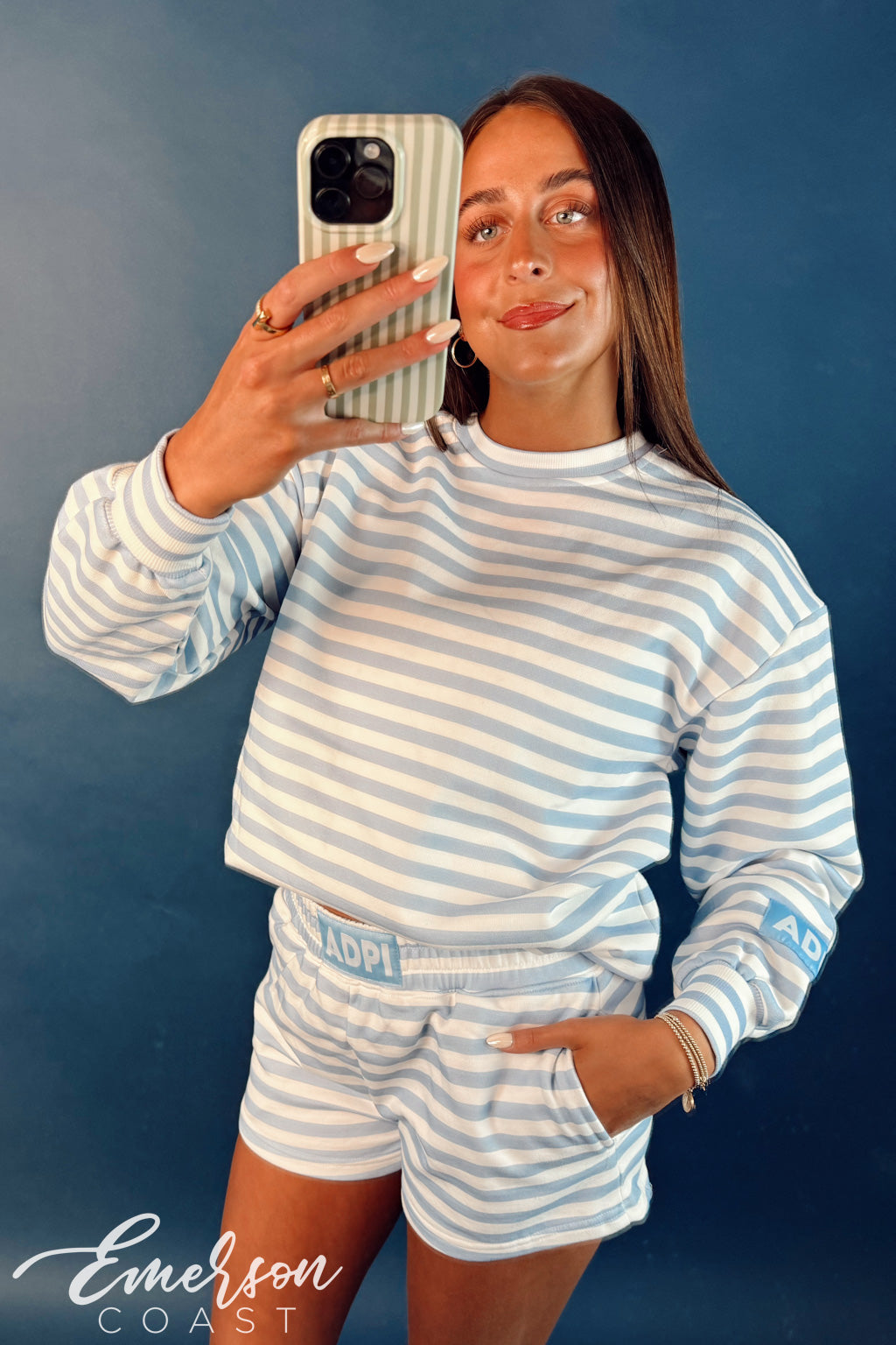 Alpha Delta Pi Light Blue Striped Patch Set