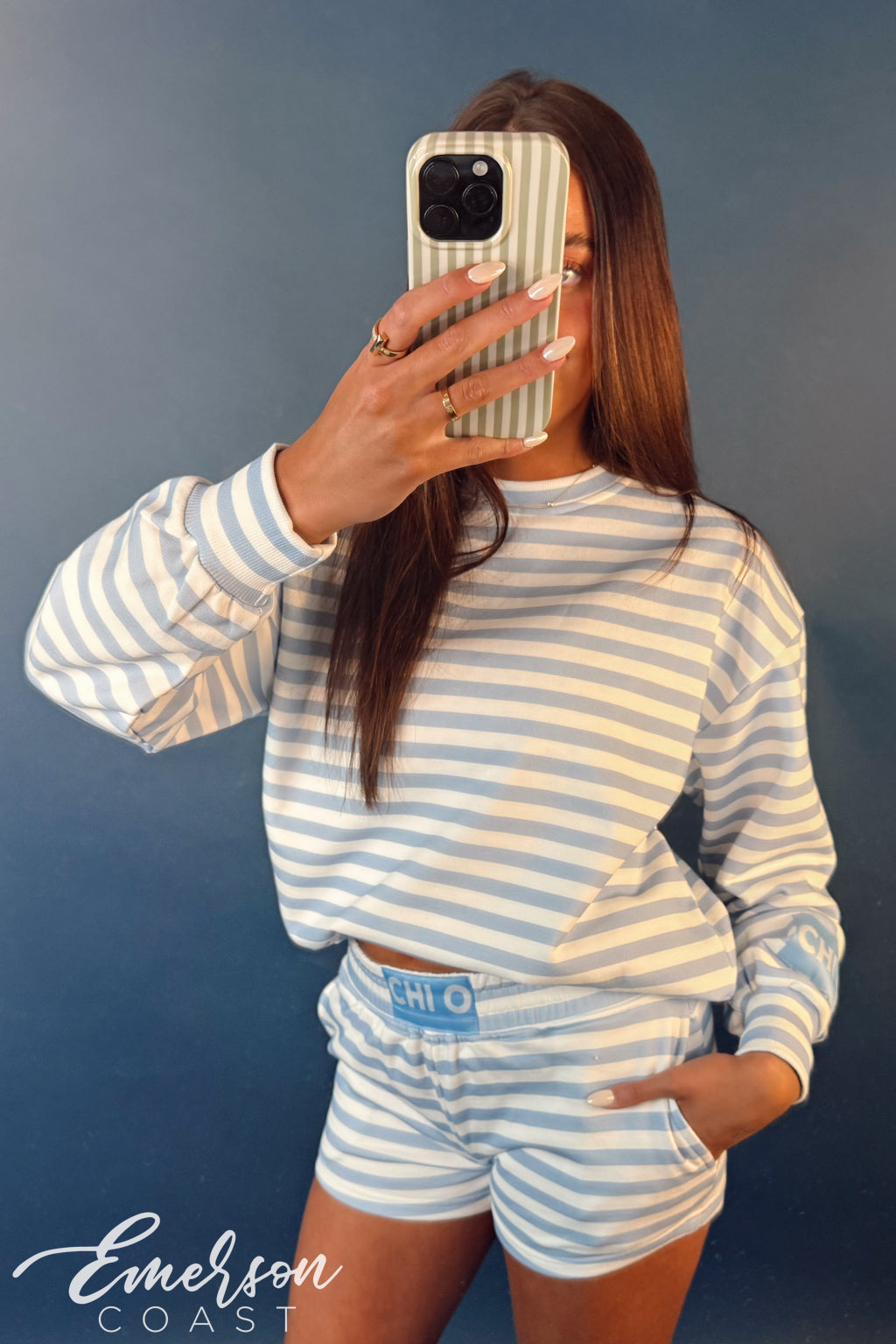 Chi Omega Light Blue Striped Patch Set