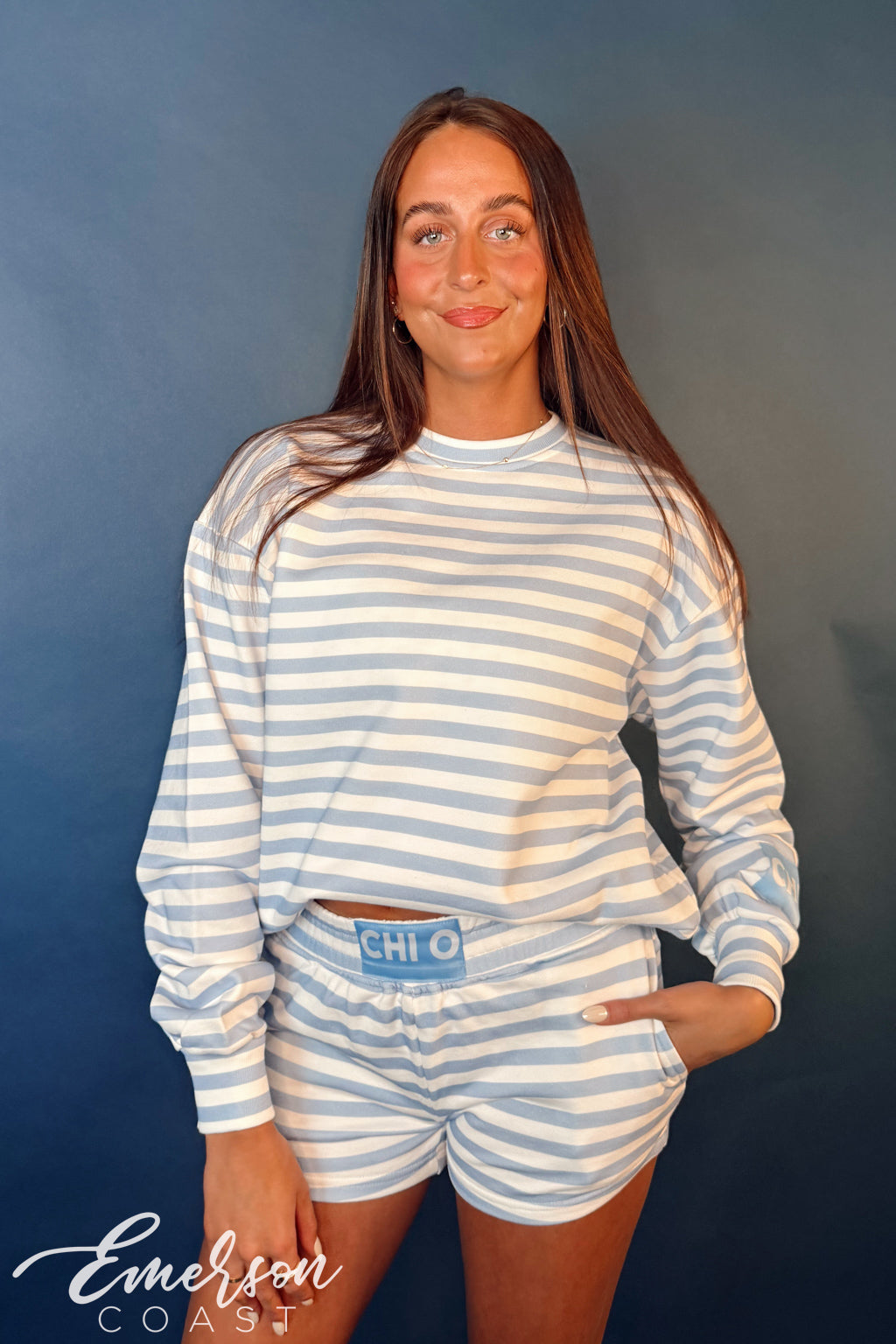 Chi Omega Light Blue Striped Patch Set