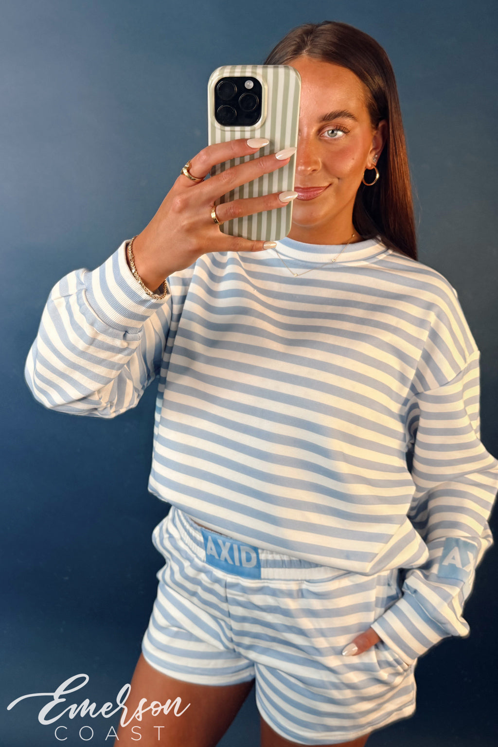 Alpha Xi Delta Light Blue Striped Patch Set
