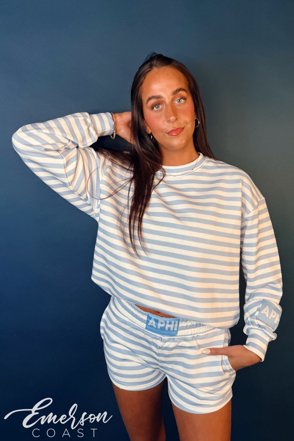 Alpha Phi Light Blue Striped Patch Set