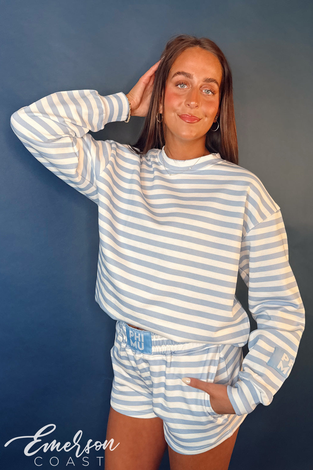 Phi Mu Light Blue Striped Patch Set