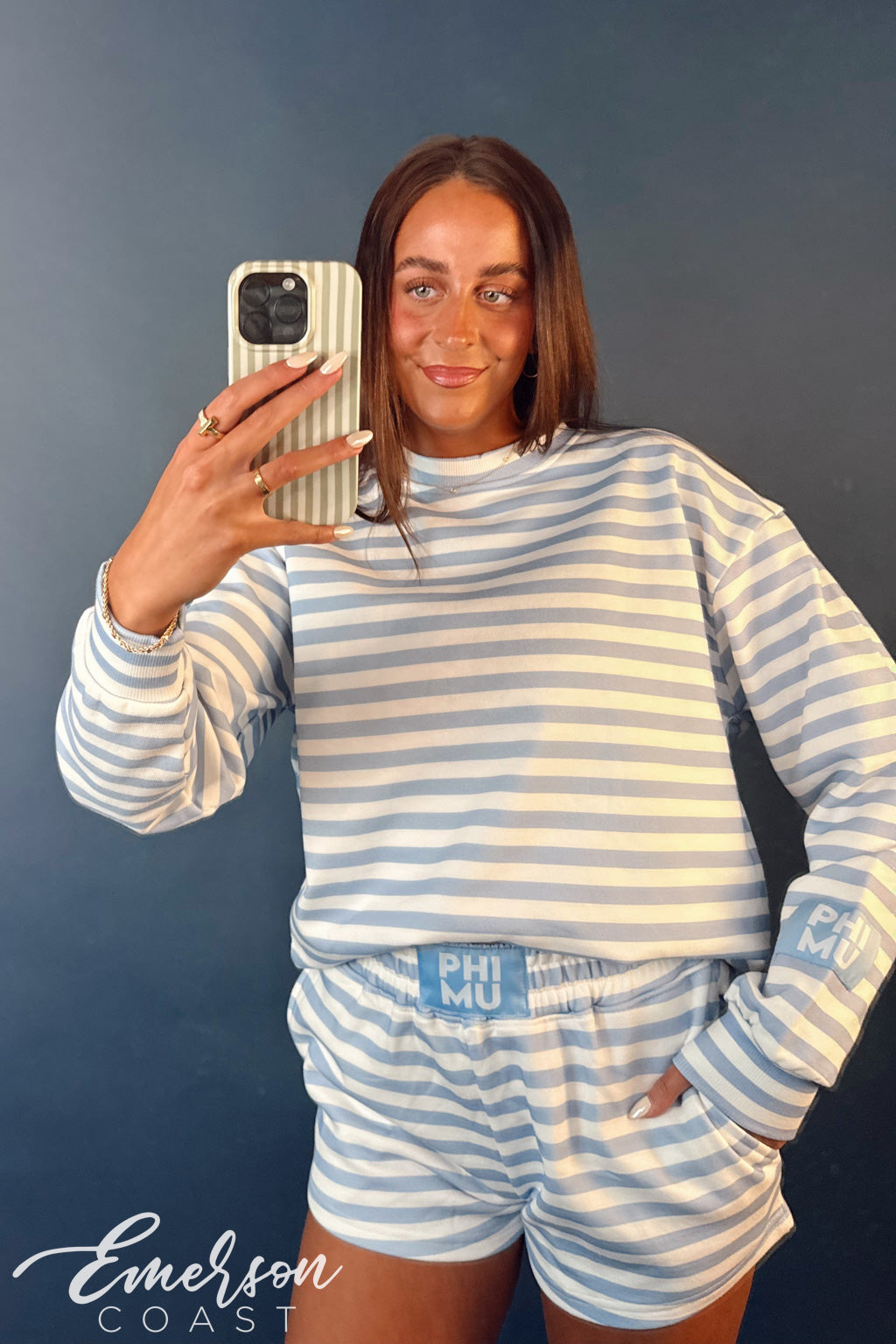 Phi Mu Light Blue Striped Patch Set