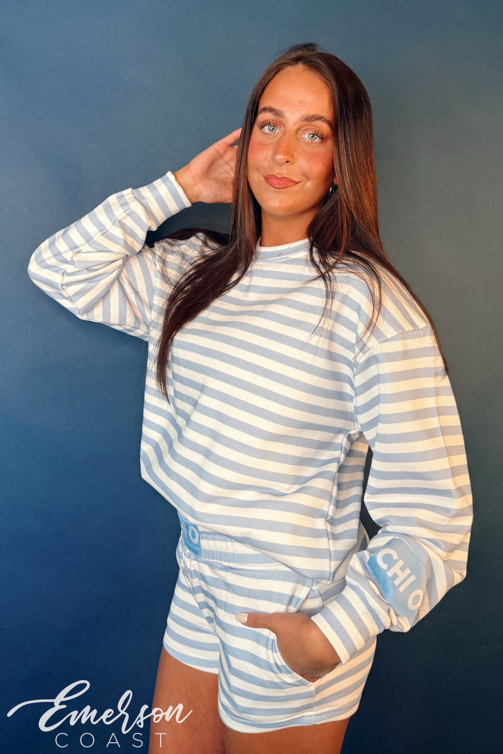 Chi Omega Light Blue Striped Patch Set