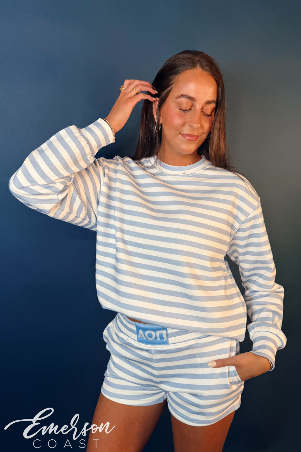 Alpha Omicron Pi Light Blue Striped Patch Set