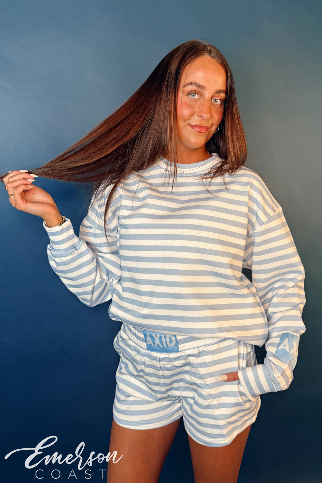 Alpha Xi Delta Light Blue Striped Patch Set