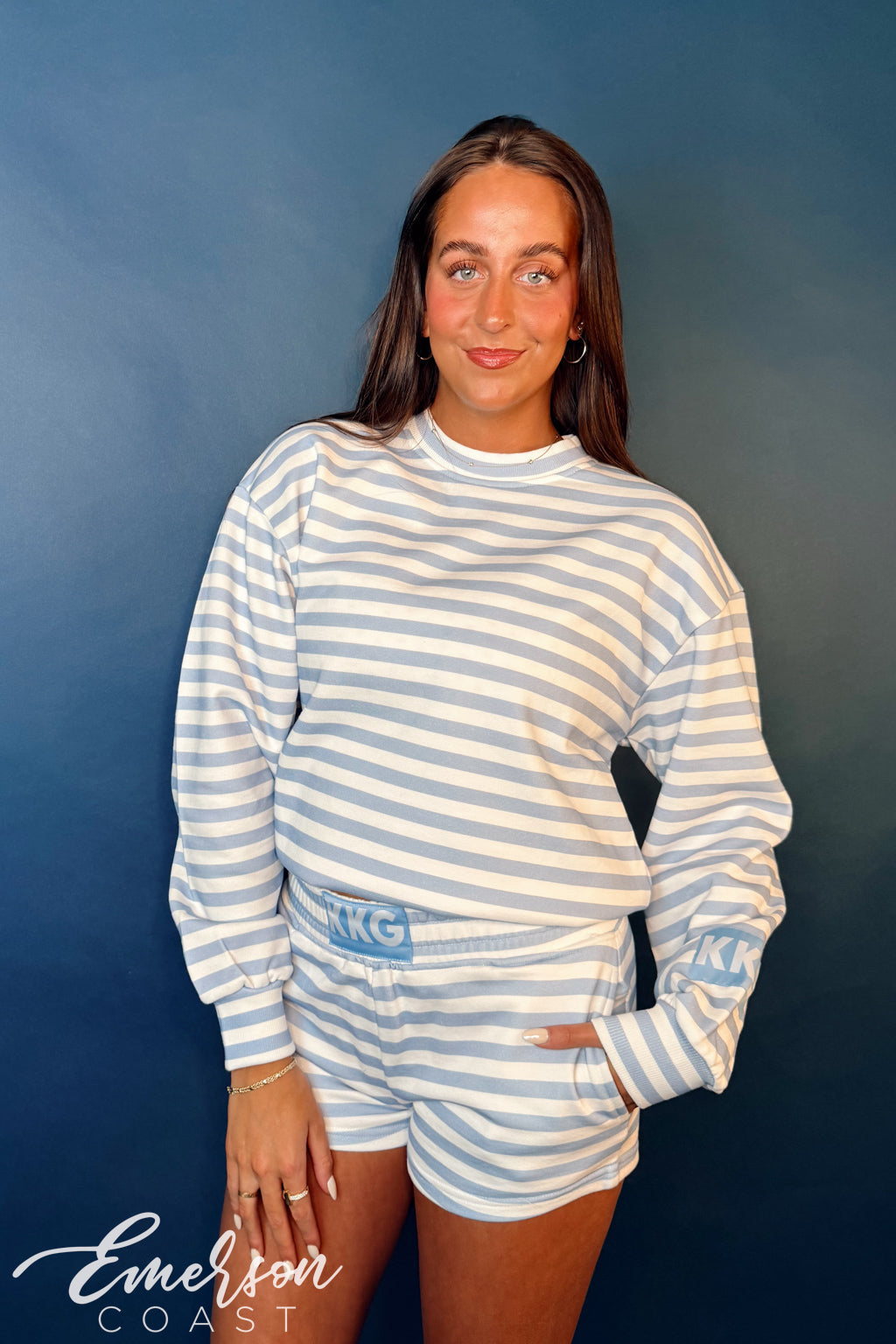 Kappa Kappa Gamma Light Blue Striped Crewneck