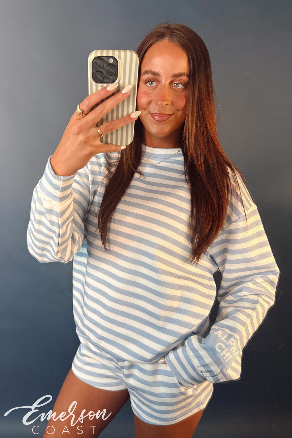 Alpha Chi Omega Light Blue Striped Patch Set