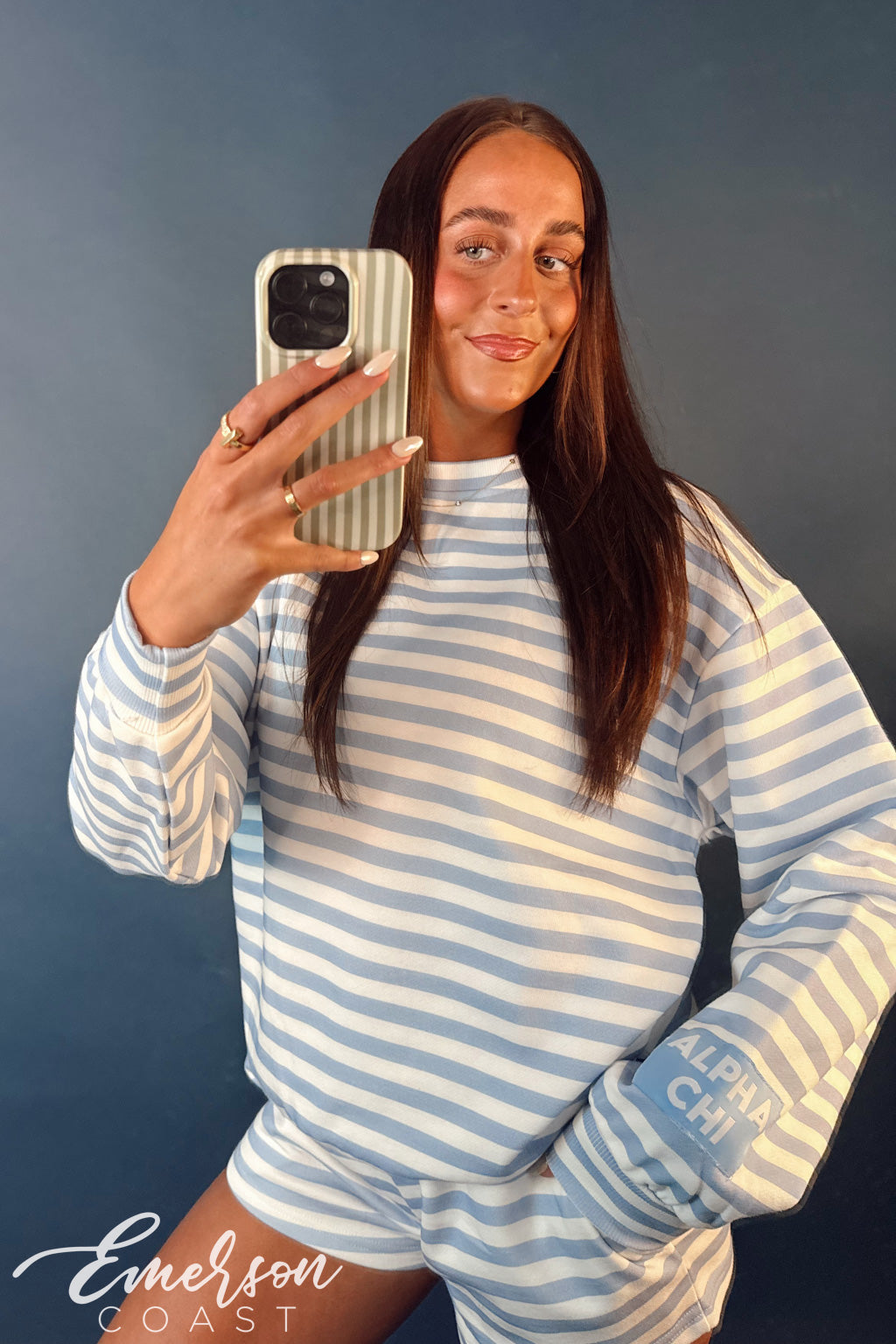 Alpha Chi Omega Light Blue Striped Patch Set