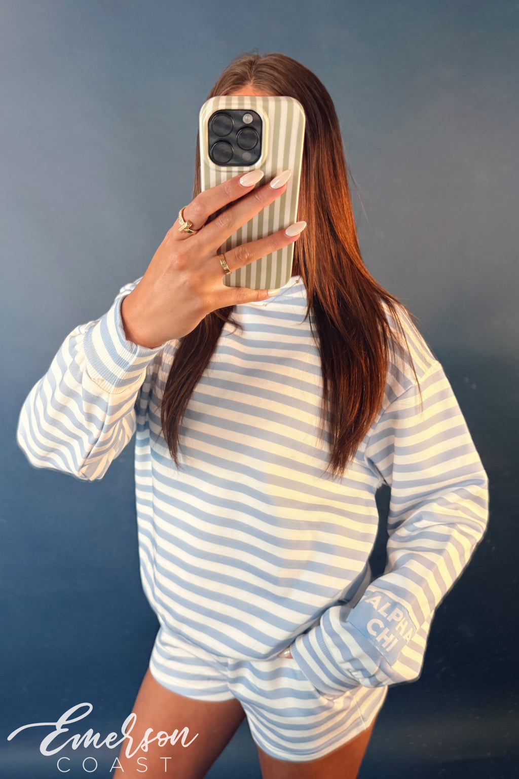 Alpha Chi Omega Light Blue Striped Patch Set