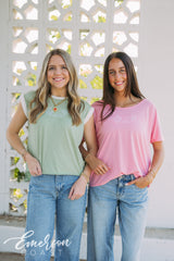 Theta Sage Embroidered Rolled Cuff Tee