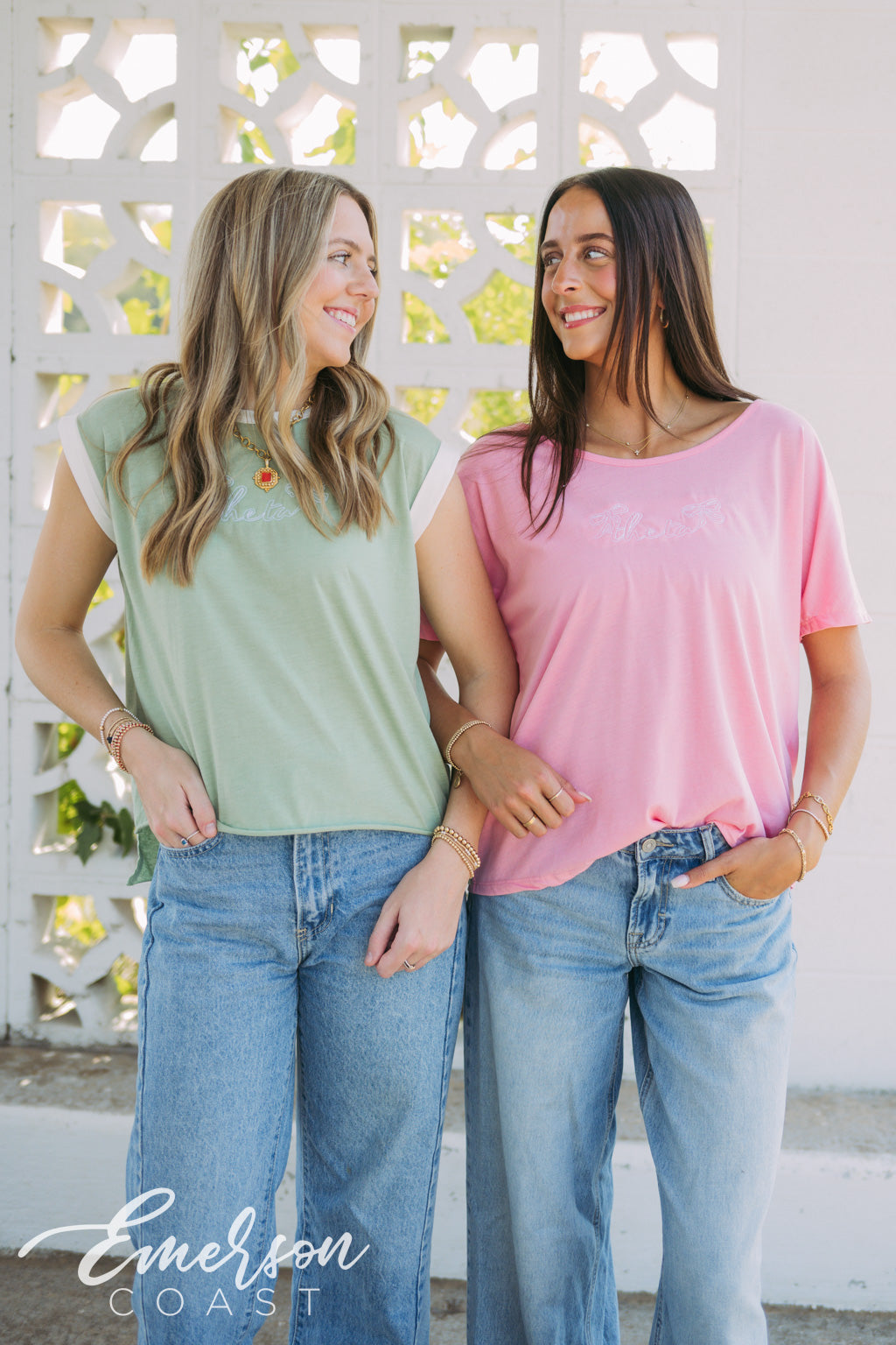 Theta Sage Embroidered Rolled Cuff Tee