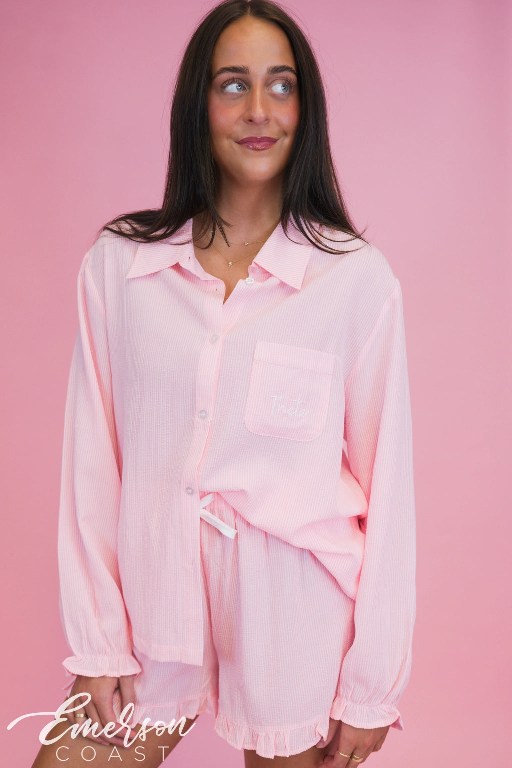 Sorority Seersucker Long Sleeve Ruffle Pajamas