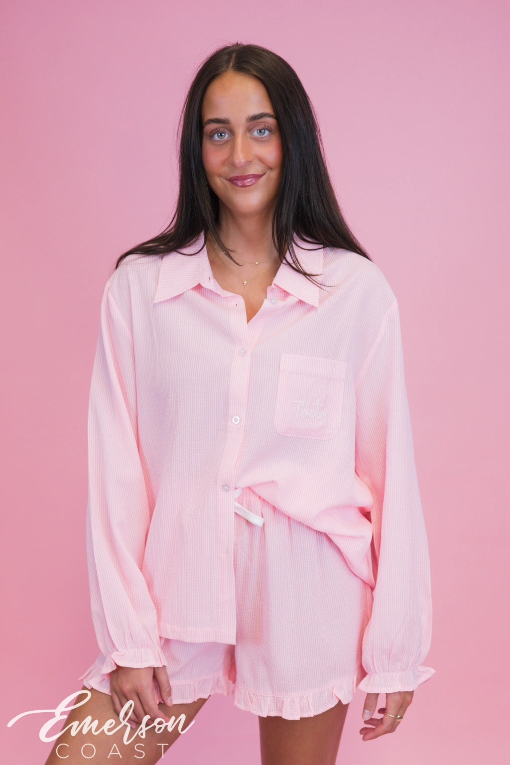 Sorority Seersucker Long Sleeve Ruffle Pajamas