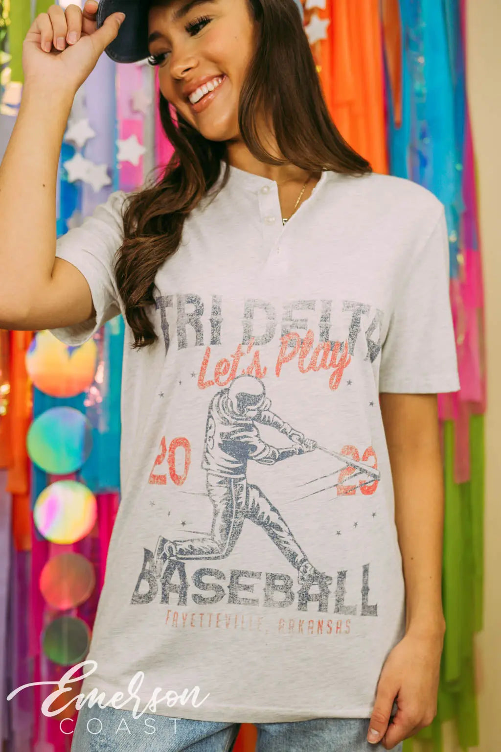 Tri Delta Baseball Short Sleeve Henley