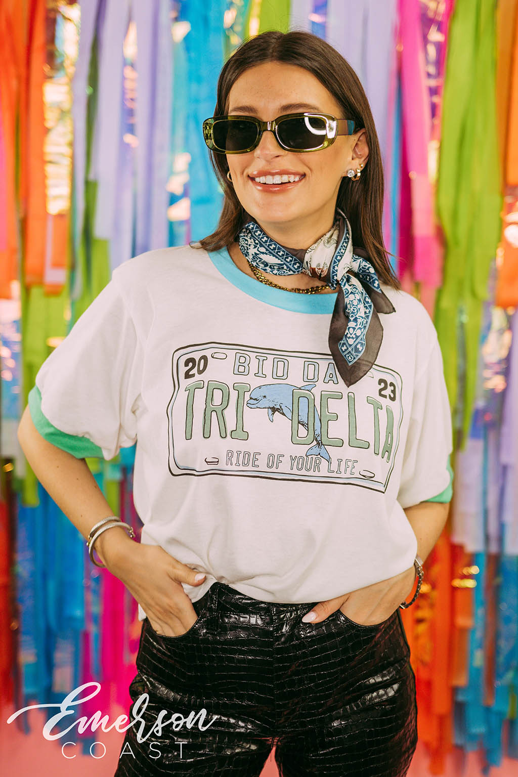 Tri Delta Ride of Your Life Bid Day Colorblock Ringer